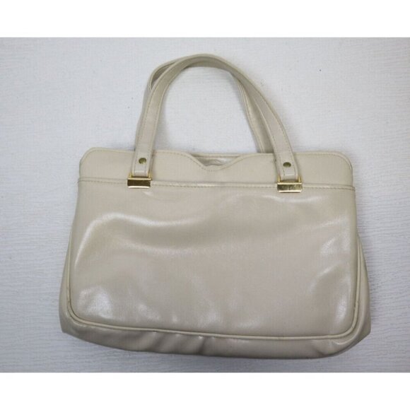 Vintage Julius Resnick JR USA Ladies' Cream Beige Faux Leather Handbag Purse - Picture 1 of 16